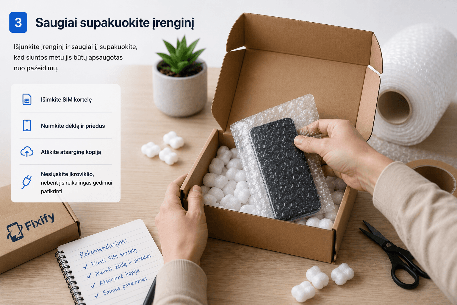 Phone being safely wrapped in protective packaging