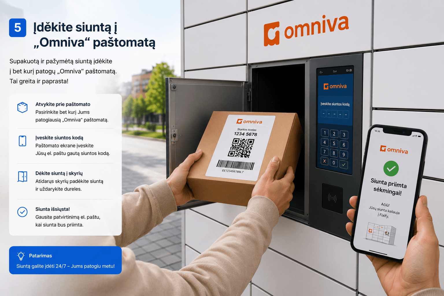 Placing a parcel in an Omniva parcel locker