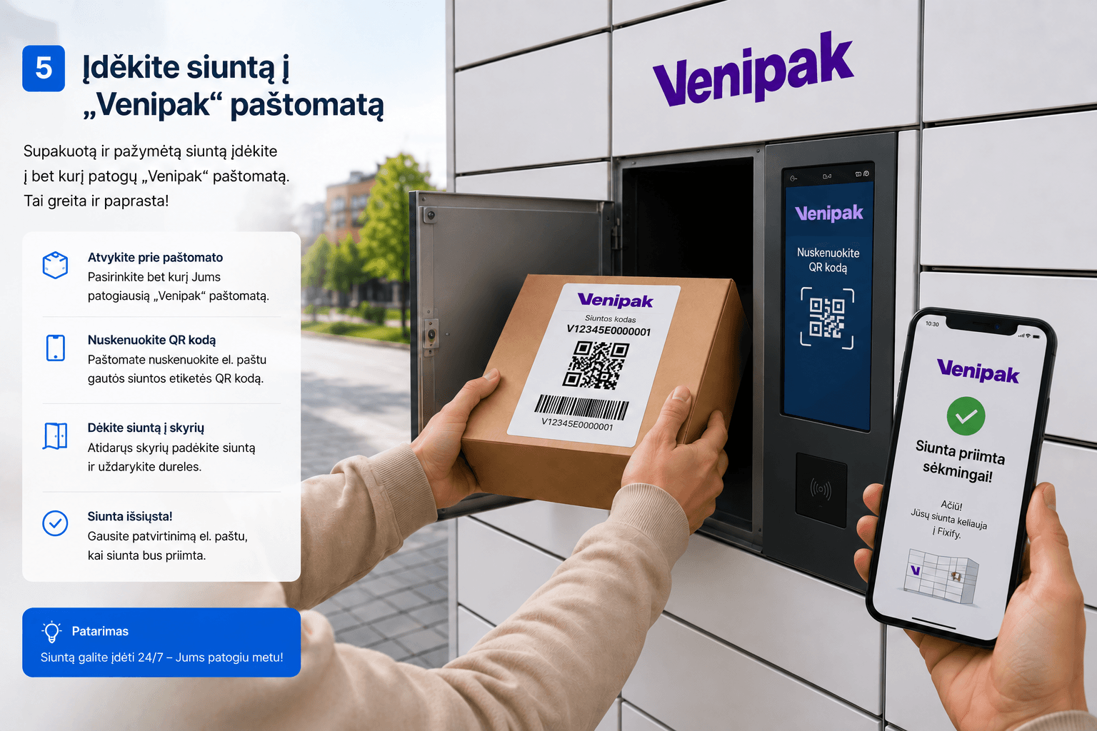Siunta dedama į Venipak paštomatą