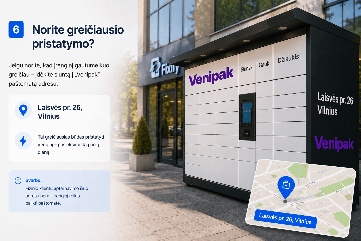 Venipak paštomatas adresu Laisvės prospektas 26 Vilniuje